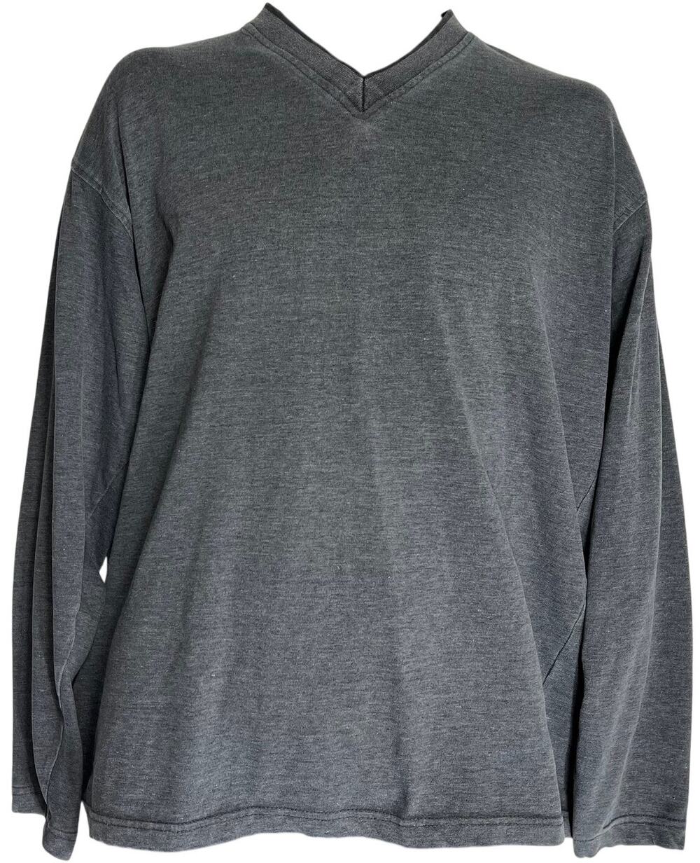 Bert Pulitzer Shirt Mens Size M Gray V Neck Long Sleeve Cotton Blend Casual